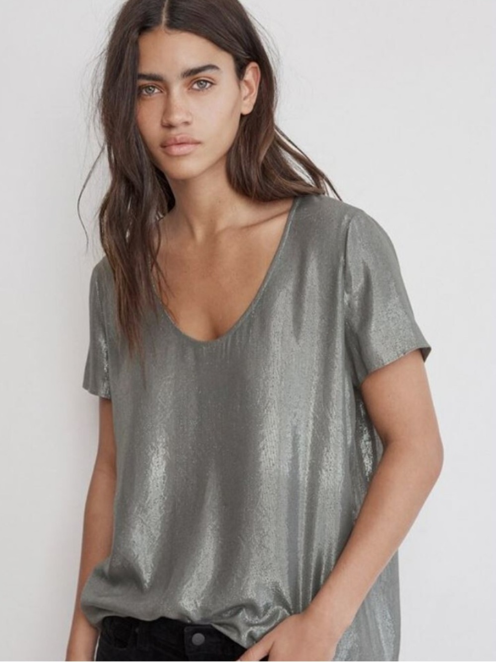 NWOT- Velvet by Graham & Spencer Metallic Scoop Neck Top - Gray